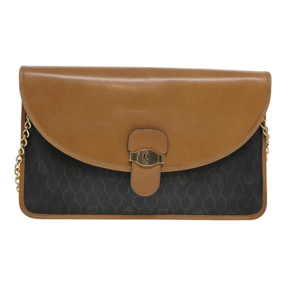 DIOR Chain Shoulder Bag Pvc Leather Black Brown Gold - Picture 2 of 12